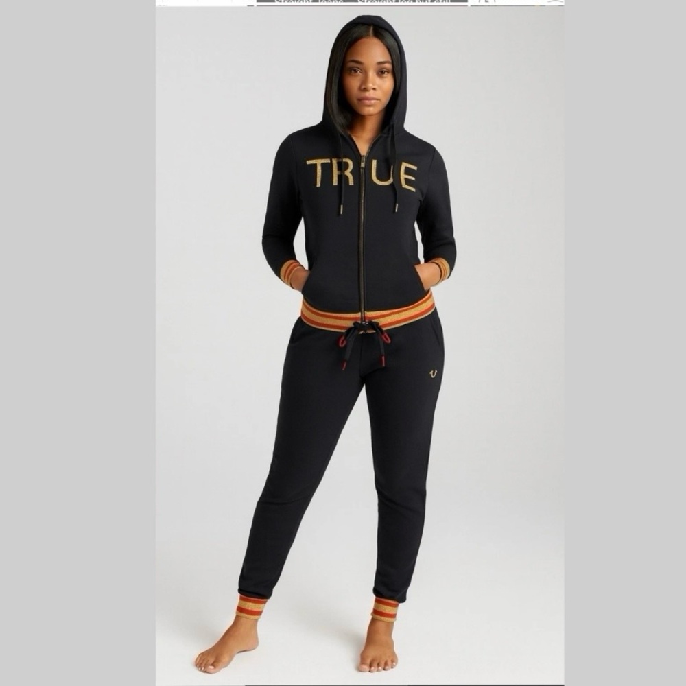 True Religion Black and Gold Women's 2 piece set Track Suit.